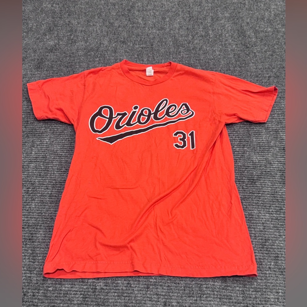 Orioles Mullins 31 Graphic Tee - Bright Orange Baseball Shirt size medium